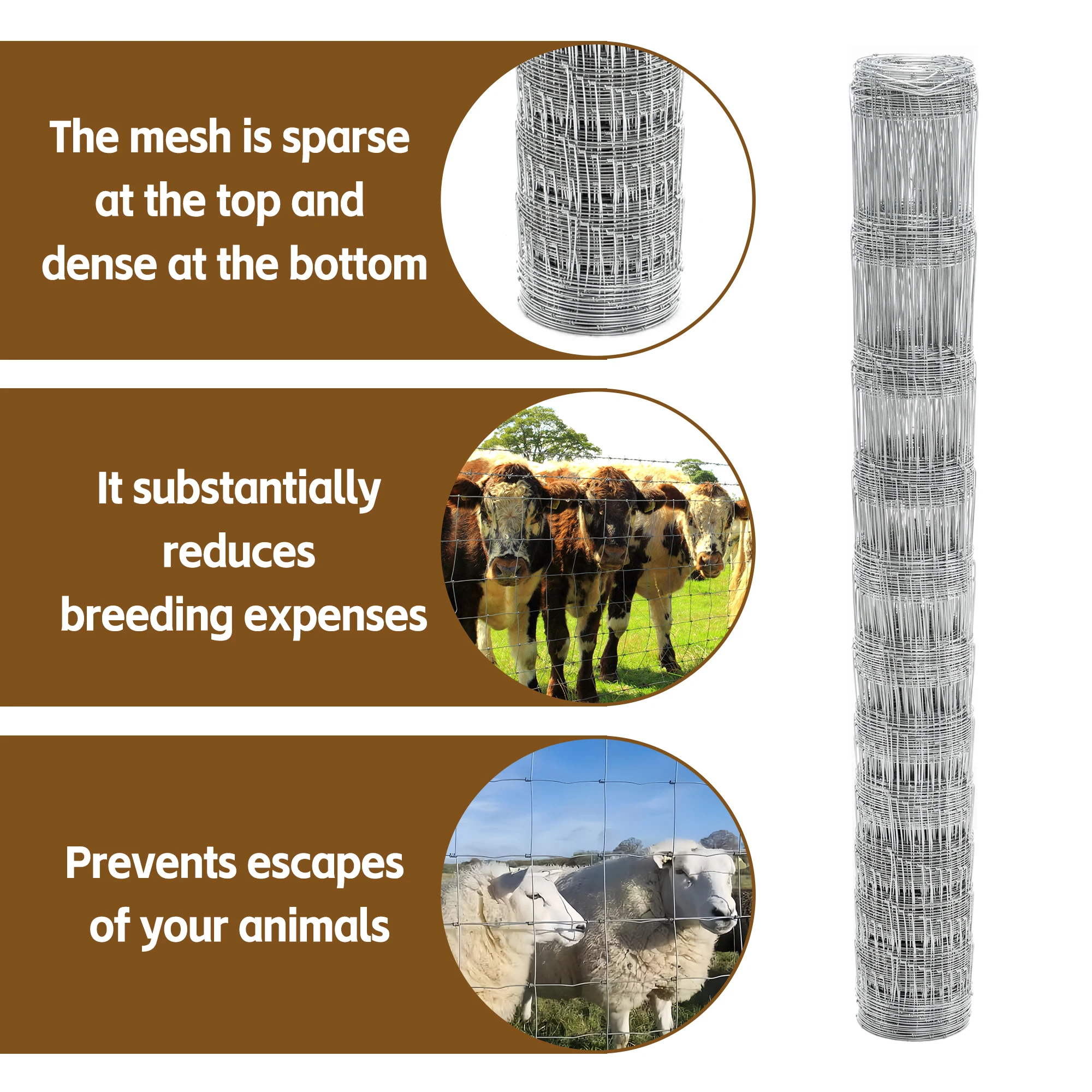 5 x 164 ft Galvanized Farm Fence, Advanced Weave Livestock Fencing, Long‑Lasting Secure Farm Enclosure for Agricultural Ranch & Pasture