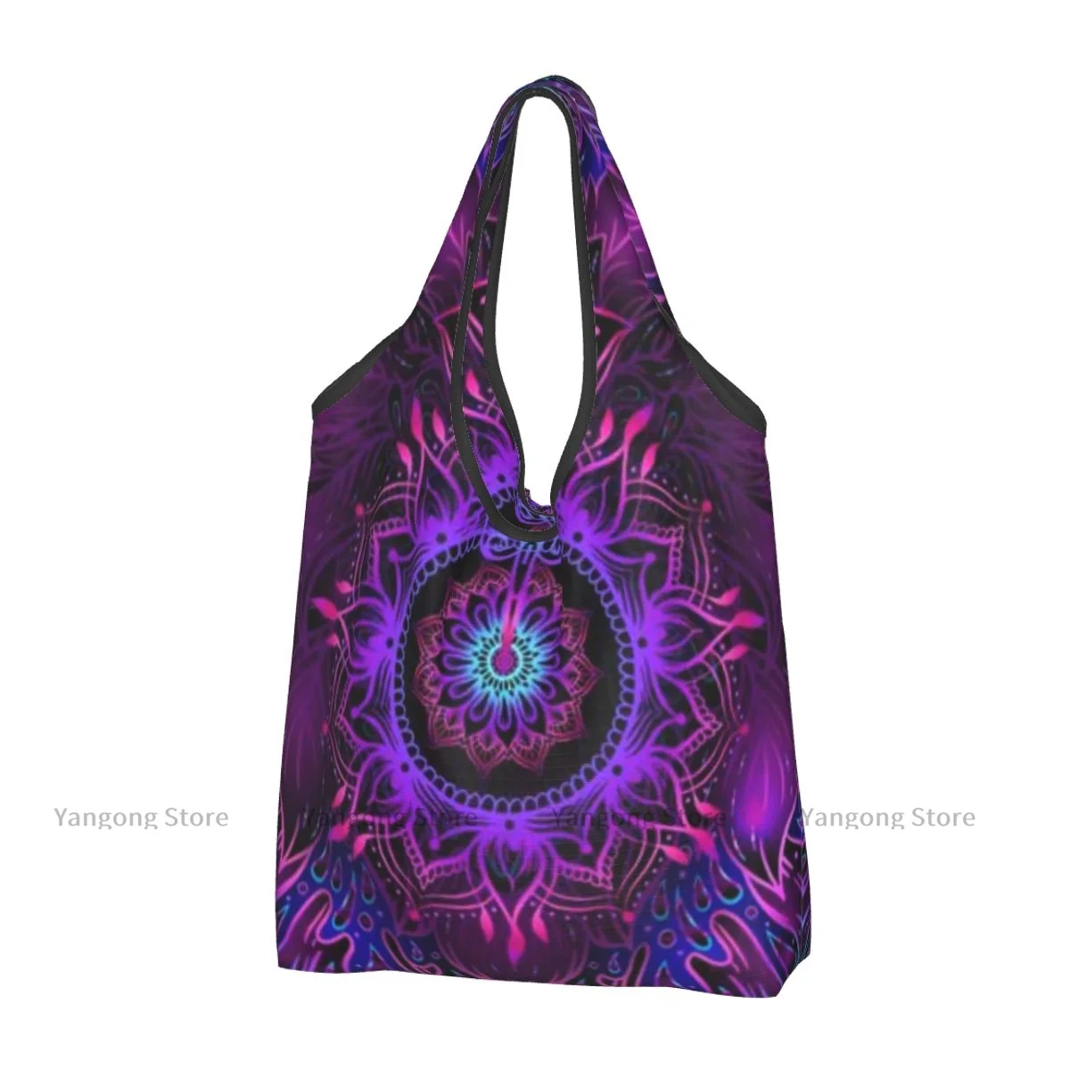 Folding Shopping Bag Lotus Flower Ayurveda Symbol Mandala Reusable Portable Shoulder Handbag for Travel Grocery Pocket Tote