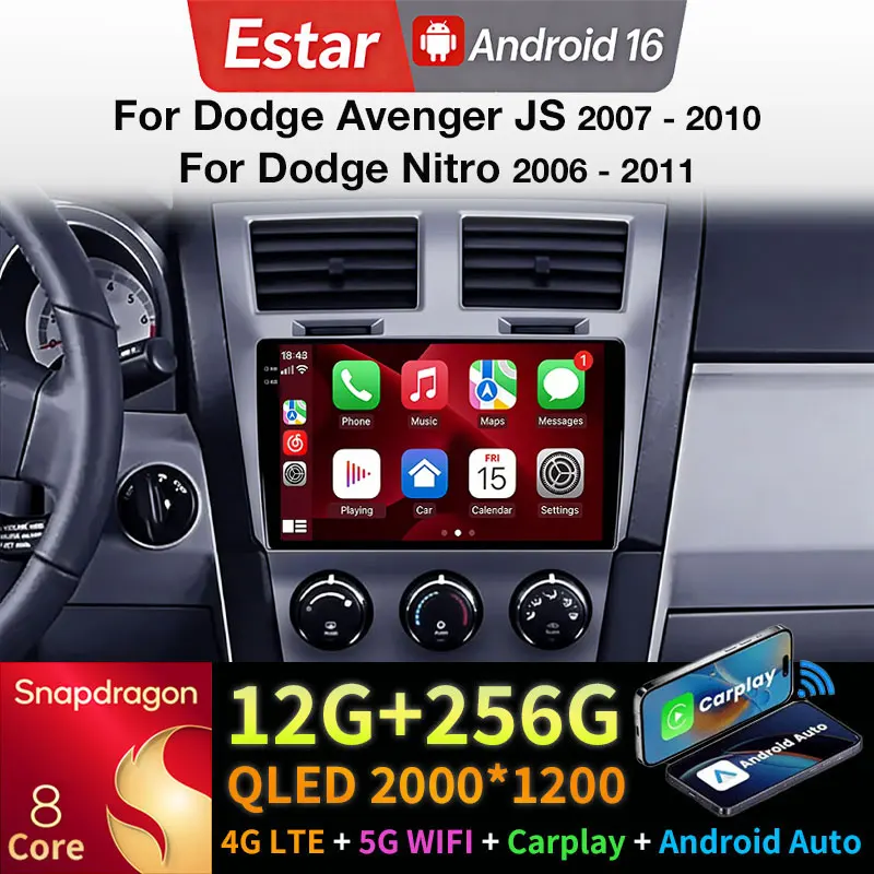 Android 16 Car Radio For Dodge Avenger JS 2007 - 2010 For Dodge Nitro 2006 - 2011 Multimedia Stereo Player NAVI DSP GPS QLED RDS