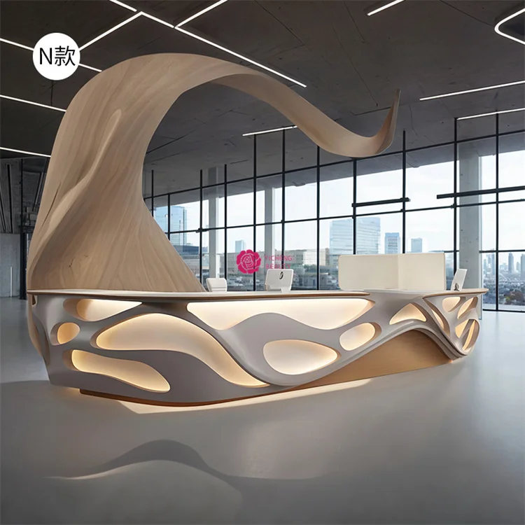 تخصيص. Yicheng الجمال الحديثة الفاخرة الأبيض جودة عالية رخيصة تصميم تحسس خط الشعور مكتب الاستقبال مكتب استقبال الفندق D