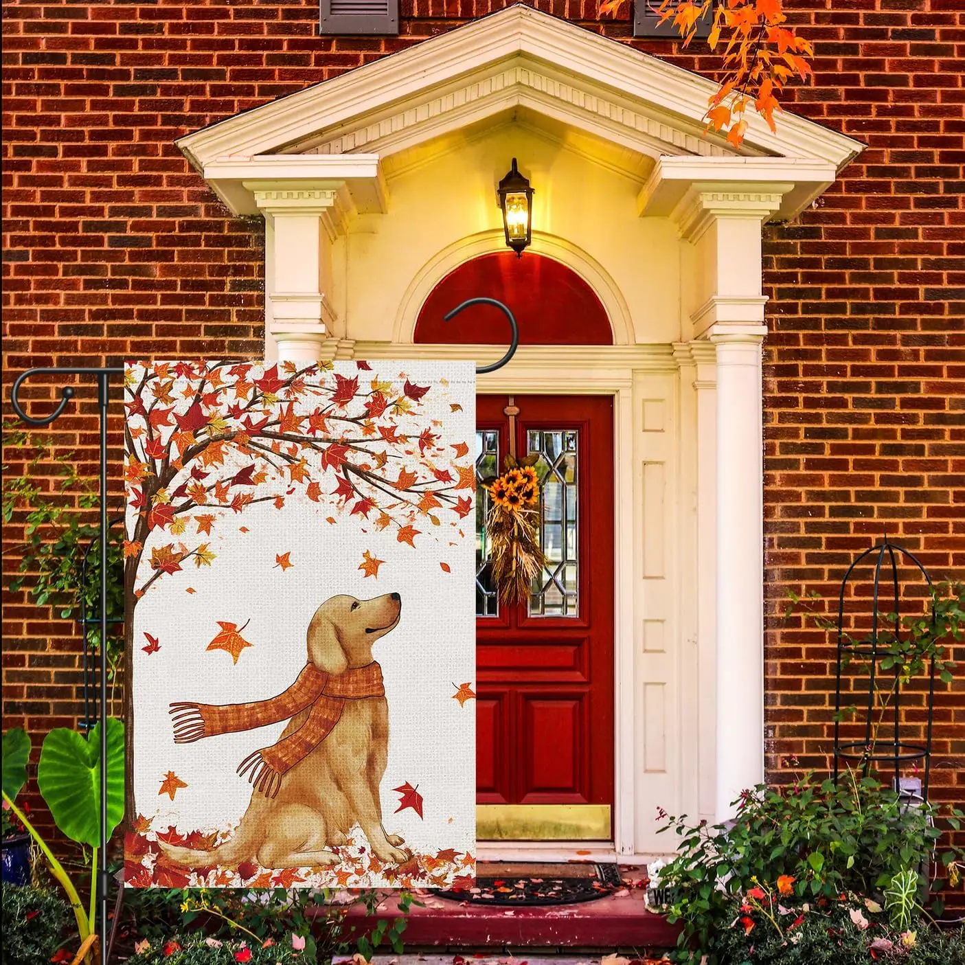 Louise Maelys Welcome Fall Maple Garden Flag with Golden Retriever Dog Double Sided 12x18 Inch Small Burlap Autumn Yard Flags Th