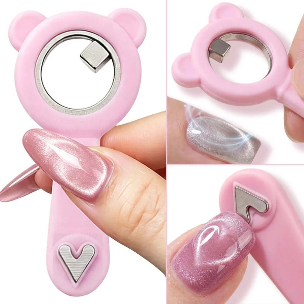 Cat Eye Nail Magnet 2-in-1 Bear Silicone Ring Magnetic Stick Create Black Hole Love Light Effect DIY Gel Manicure Nail Art Tool view 3