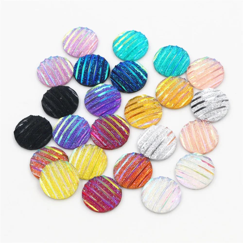 New Fashion 40pcs 12mm Mix Colors Scrub Stripe Horizontal line Flat back Resin Cabochon For Bracelet Earrings accessories