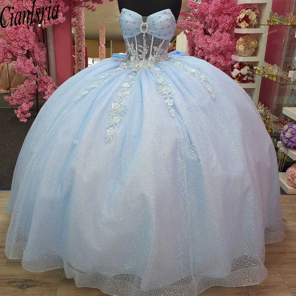 Sky Blue Quinceanera Dress  3D Flower Beads Tull Vestidos De 15 quniceanera Anos Party Birthday Sweet 16 Dress