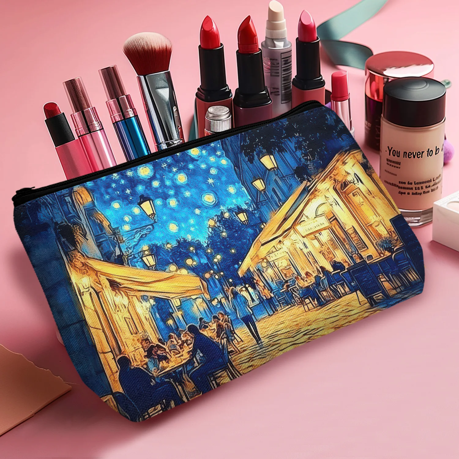 1Pc Van Gogh Starry Night Printed Makeup Bag Portable And Stylish Cosmetic Bag For Women Holiday Park Outdoor 8.66X5.51Inch