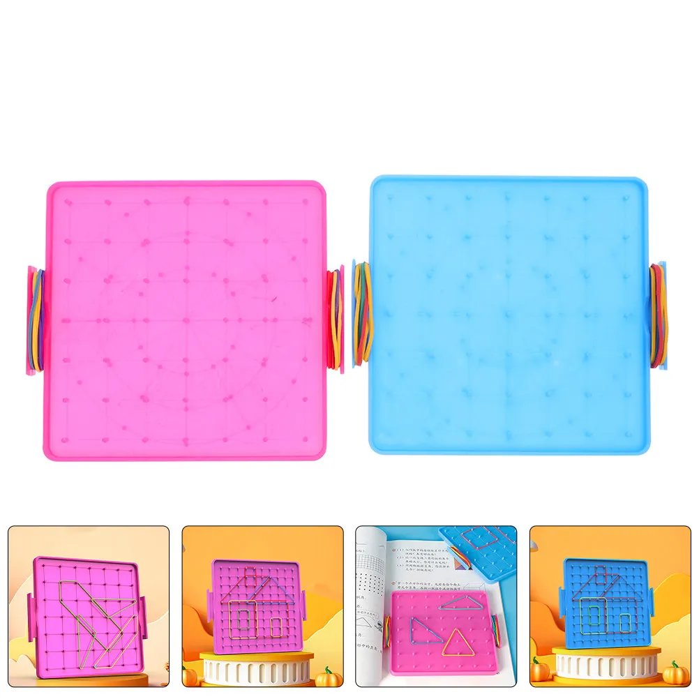 2Pcs Plastic Geoboard for Children Dual Sided Math Geometry Board Hands on Learning Educational Tool for School Home Practice