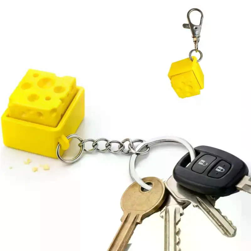 Funny Cheese Key Chain Keyboard Stress Relief Fidget Button Cheese Keycap Fidget Clicker Keychain Keyboard Keychain Finger Toys