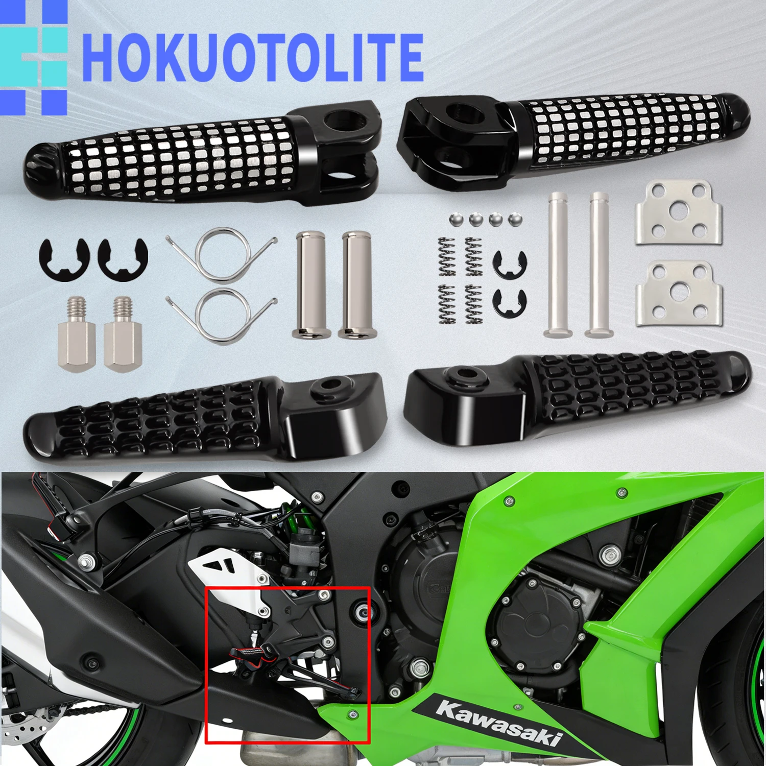 

Motorcycle Rider Passenger Footrests CNC Aluminum Front Rear Foot Pegs for Kawasaki Ninja Z750 Z1000 ZX6R ZX10R Z800 ER6N 650R