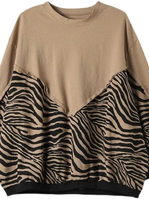 Sudadera con capucha holgada con estampado de cebra para mujer, Top informal con nuevo diseño de empalme, sudadera larga y cómoda