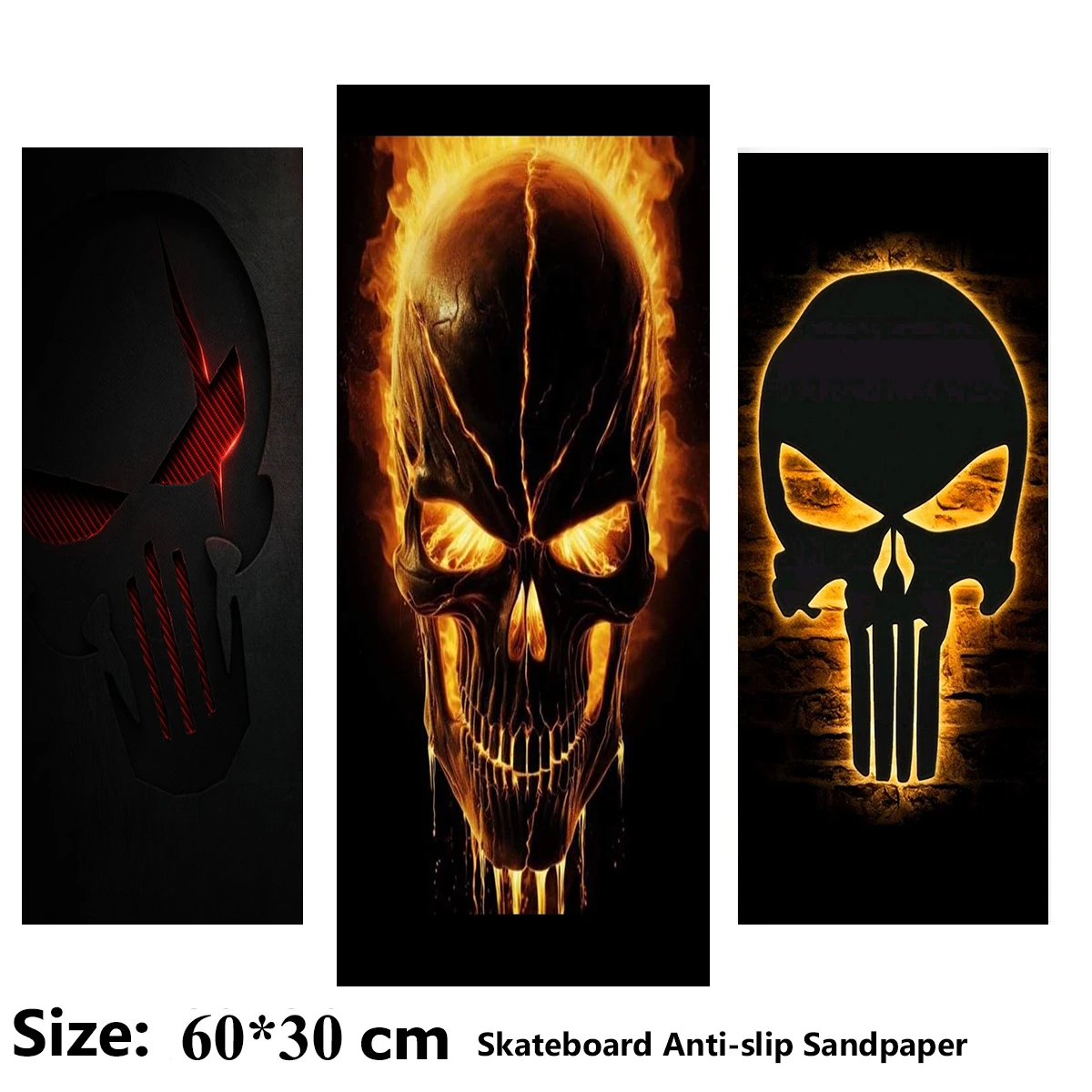 

Exploding Flame Skull Pattern Electric Scooter Anti-slip Sticker Sandpaper Skateboard Grip Tape Sheet 60*30cm