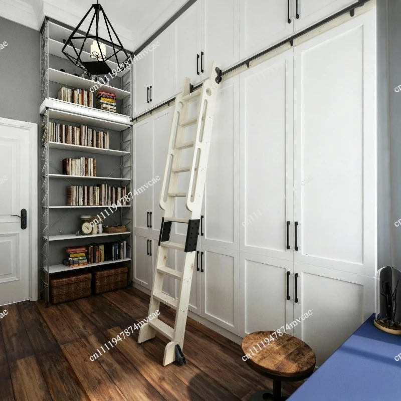 2M 5m Sliding Library Ladder Black Track Kit, Telescopic Top Roller Can Be Upright, Brake Bottom Wheel (No ladder)