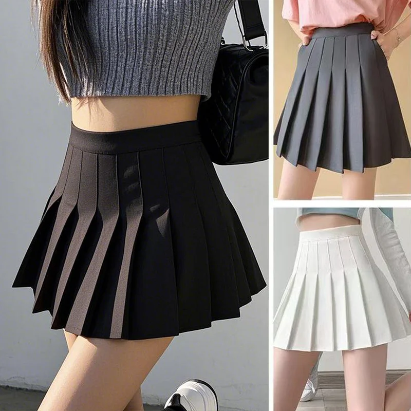 White Short Half Length Skirt Women's A-line High Waist Girl Mini Skirts Clothes Female Pleated Skirt ﻿