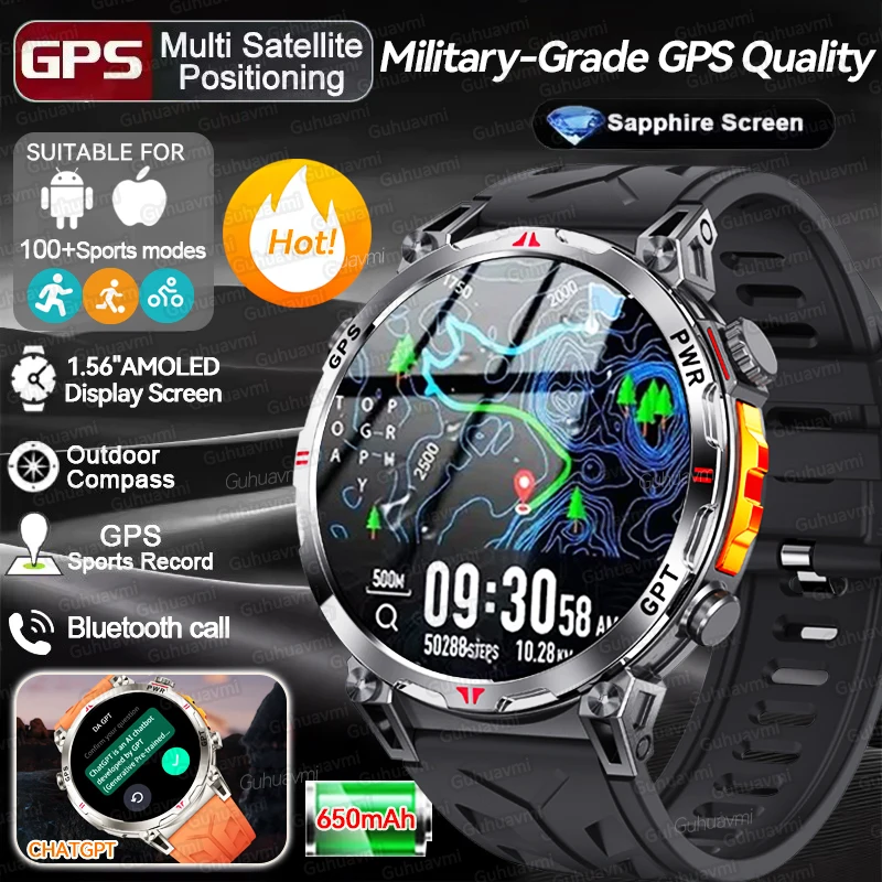 

2025 T-Rex3 GPS Smart Watch 480*480 AMOLED Display Compass Altimeter Sport Watches Waterproof CHATGPT Voice Call Smartwatch Men
