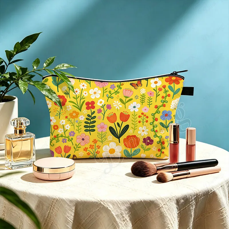 Graffiti Hand-drawn Flowers and Plants Graphic Pattern Cosmetic Case Lipstick Napkin Holder Toiletry Bag Women Makeup Bags Gift