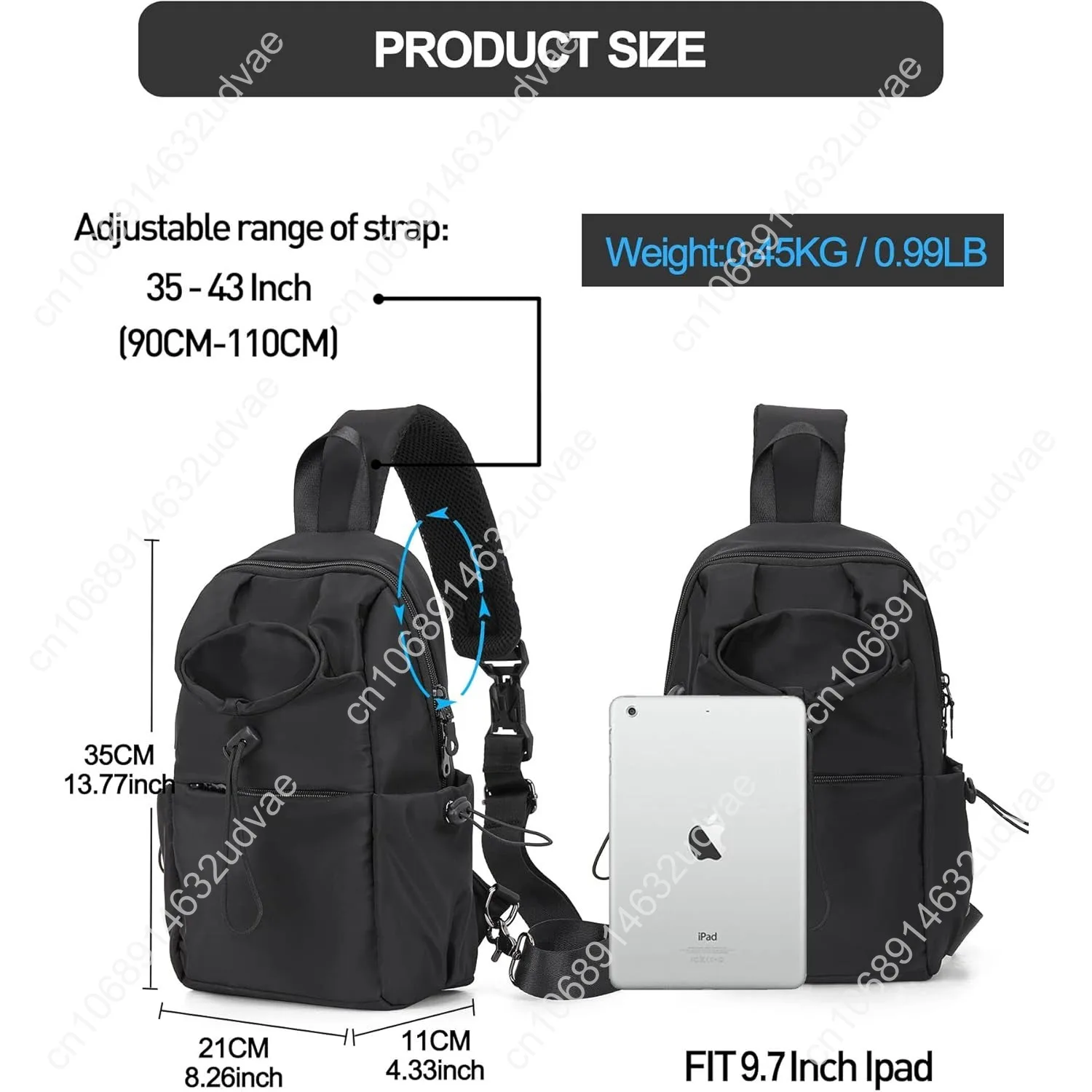 SEAFEW Black Sling Crossbody Bag for Men Women, Tactical Backpack Shoulder Daypack Mini Anti-Theft Cross Body Motorcycle Chest B