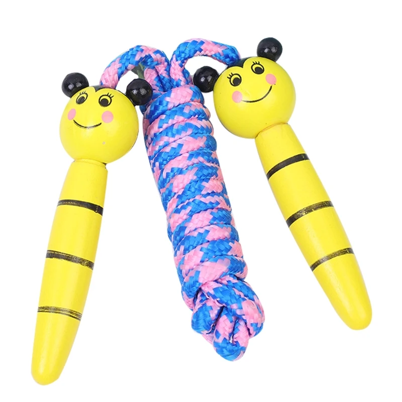 Kids Outdoor Toy Jump Rope Adjustable Cotton Braided Skipping Rope with Wooden Handle for Boys and Girls Sports Training