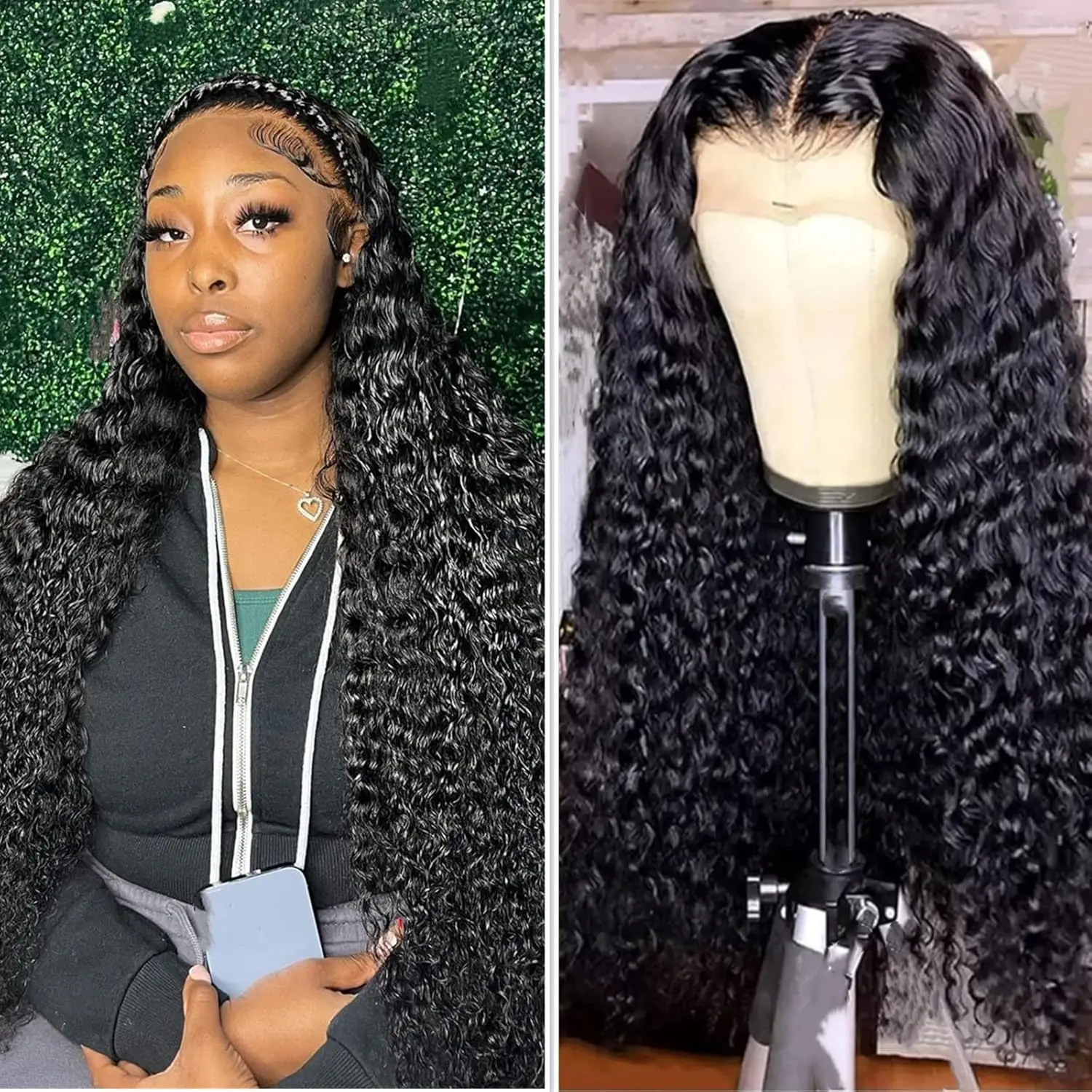 100% Brazilian Curly 13x4 HD Lace Frontal Human Hair Deep Wave Transparent Lace Front Wigs For Women