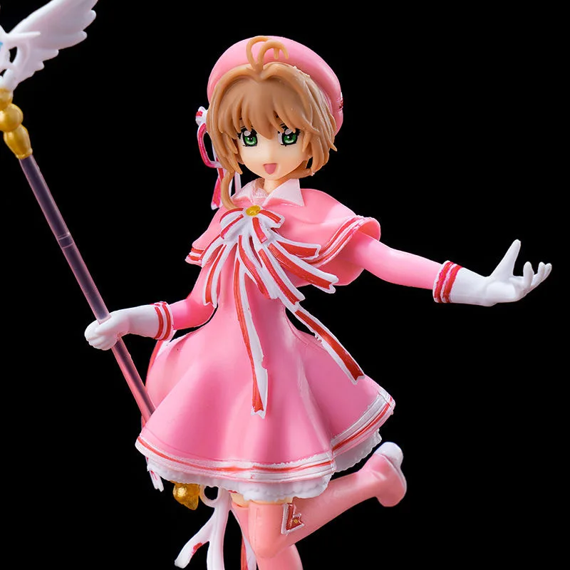 Anime Lovely Pink Card Captor SAKURA 15CM Action Figures Models PVC Figure Model Car Cake Decorations Magic Wand Girls Toys Gift