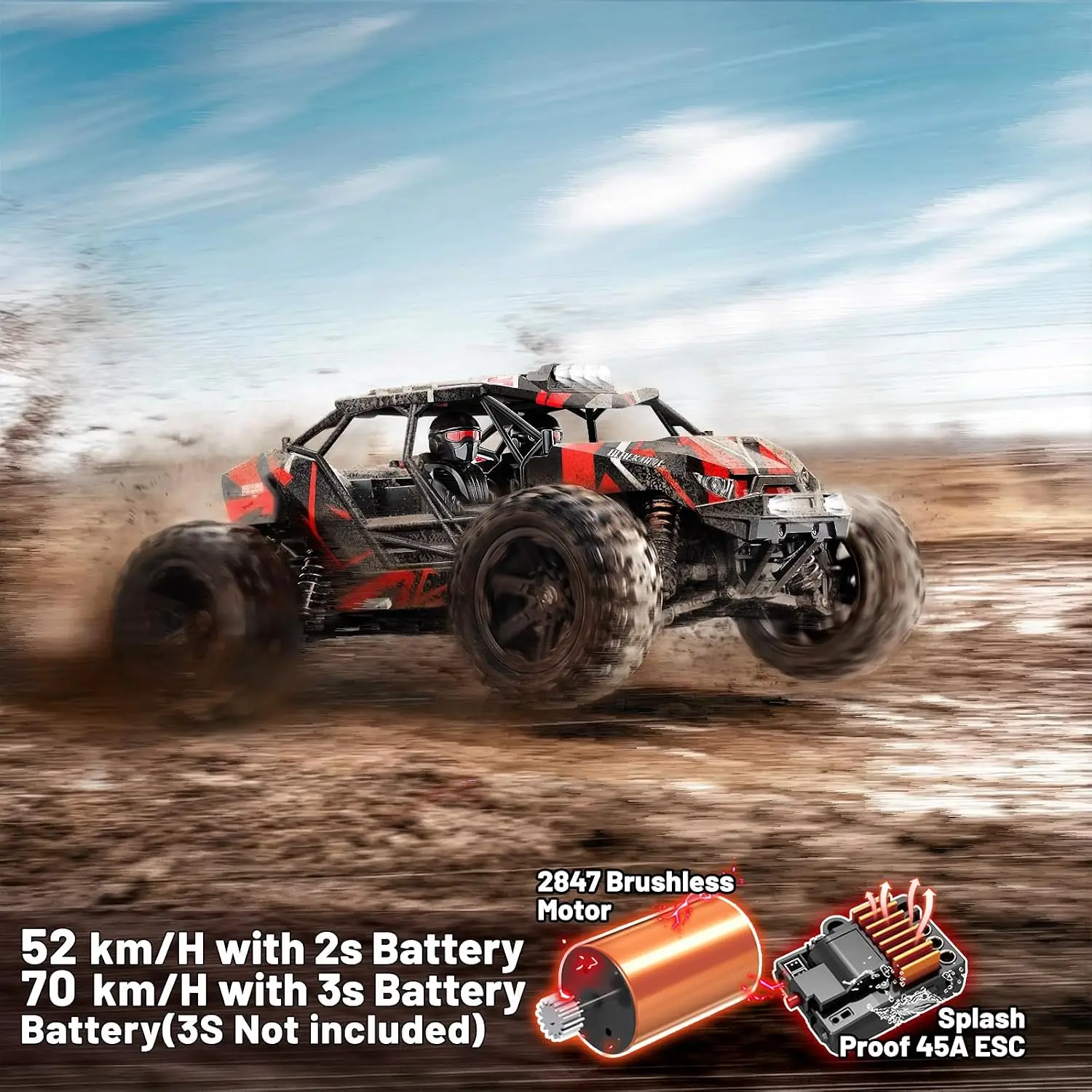1/14 Scale Brushless RC Car for Adults & Boys with Full Roll-Cage Frame 4WD Fast Max 42 Mph Remote Control Truck