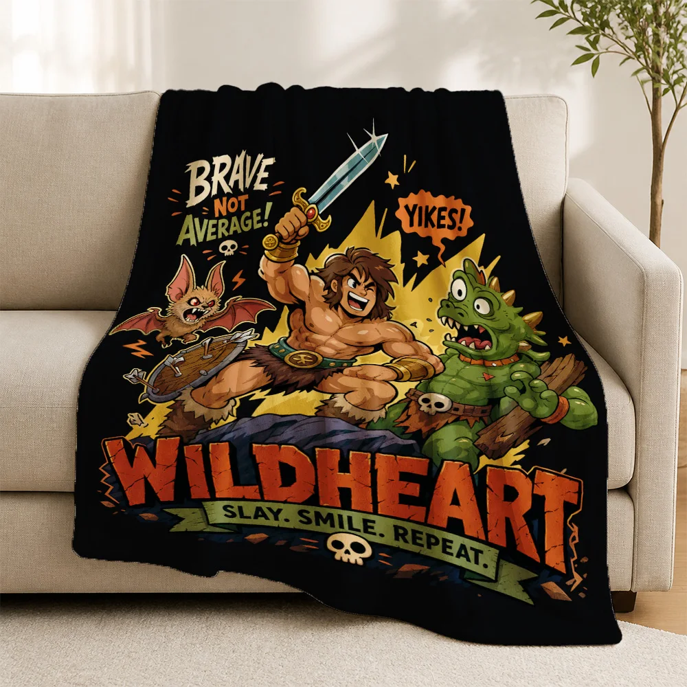 Wildheart Brave Not Average Funny Graphic Print Throw Blanket Sofa Throw Fleece Decorative Cushion Cozy Gift for Him Her
