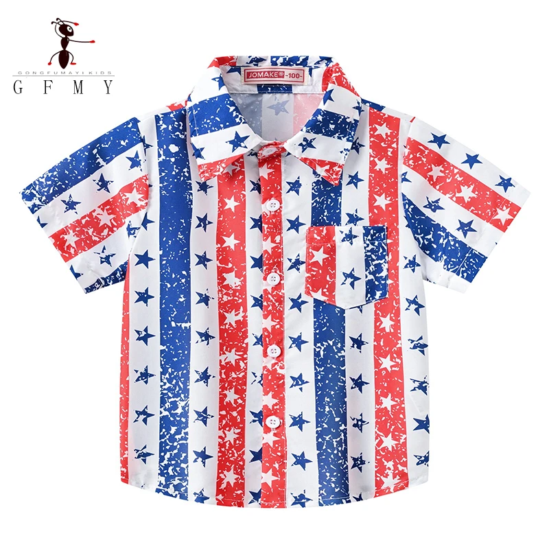 GFMY الصيف الفتيان موضة البوهيمي قصيرة الأكمام قميص الفتيات ستار نمط ملابس الأطفال 2T-10T النمط الأوروبي بلايز 3238