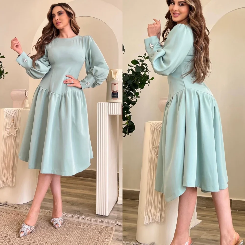 Customized Prom Gown Jersey Beading Draped Pleat Birthday A-line O-Neck Exquisite High Quality Occasion Evening Dress for Women