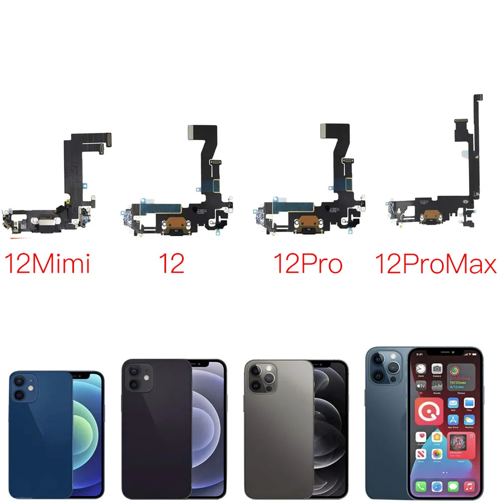 

USB Charging Charger Port Flex Cable For iPhone 12 Mini Pro Max Dock Charger Connector With Microphone Flex Replacement