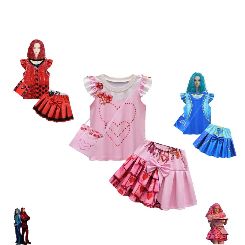 

Комплекты одежды для косплея «Наследники» для девочек, милые топы с рукавами-крылышками для девочек + плиссированная юбка, комплект из 2 предметов, детский костюм для выступлений на Хэллоуин