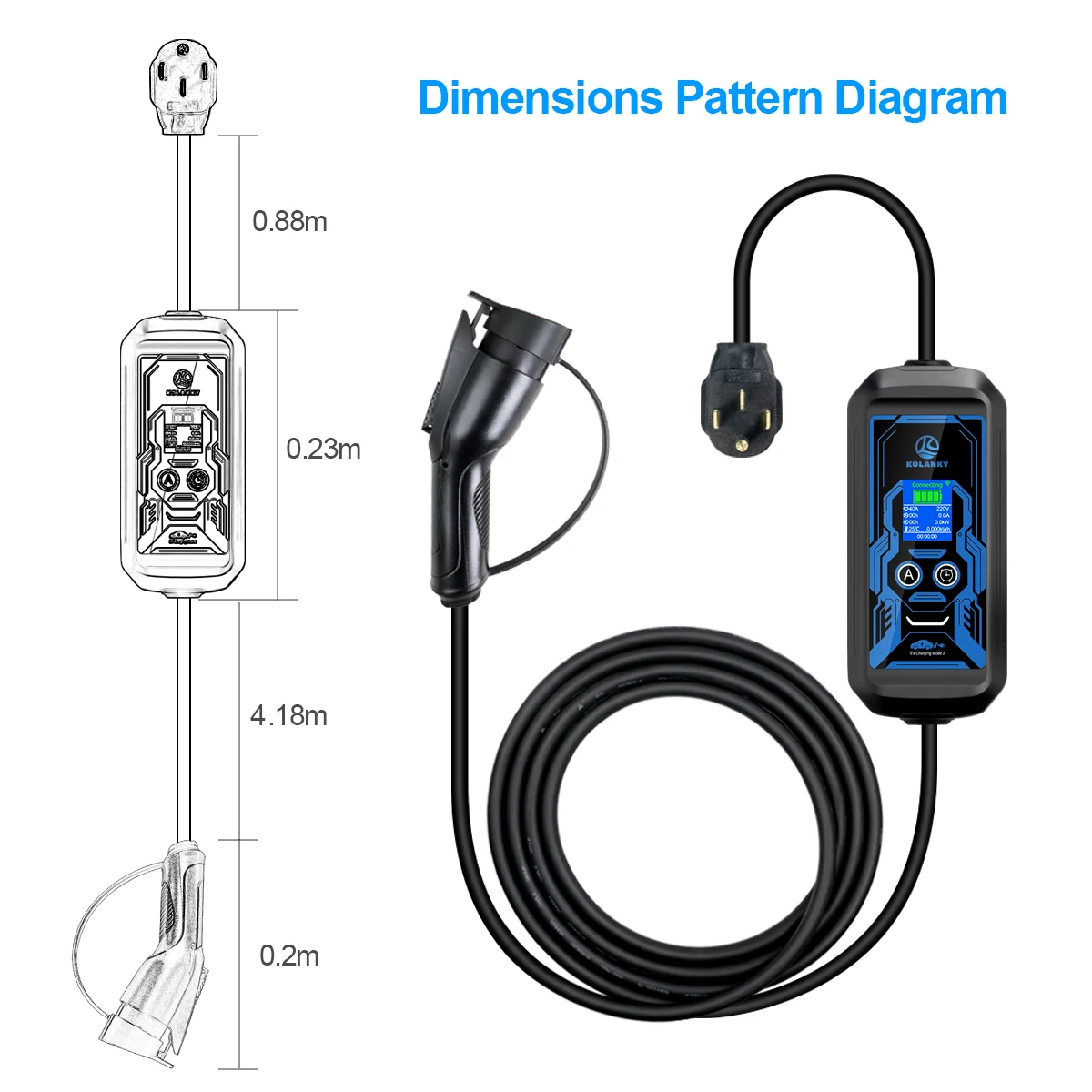 Kolanky Level 2 Nema 14-50 EV Charger Type 1 SAE J1772 40A 8.8KW Adjust Timer Tuya APP Charging NACS Tesla Eletric Vehicle