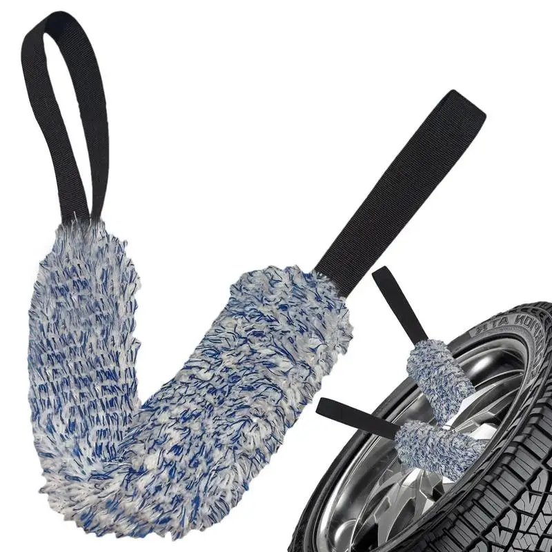 Car Wheel Wash Brush Wheel Corner Plush Car Drying Towel Portable Double-Sided Rim Cleaning Brush With Long Strap For Home