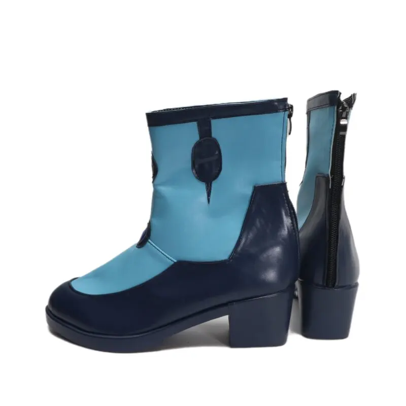 Anime Virtual Witch Phenomenon Rim Cosplay Shoes Blue High Heels Short PU Leather Boots For Halloween Carnival
