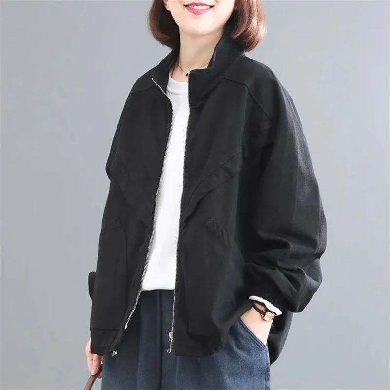 Chaqueta de manga larga para mujer, abrigo holgado de Color liso, estilo coreano, primavera y otoño, novedad de 2024