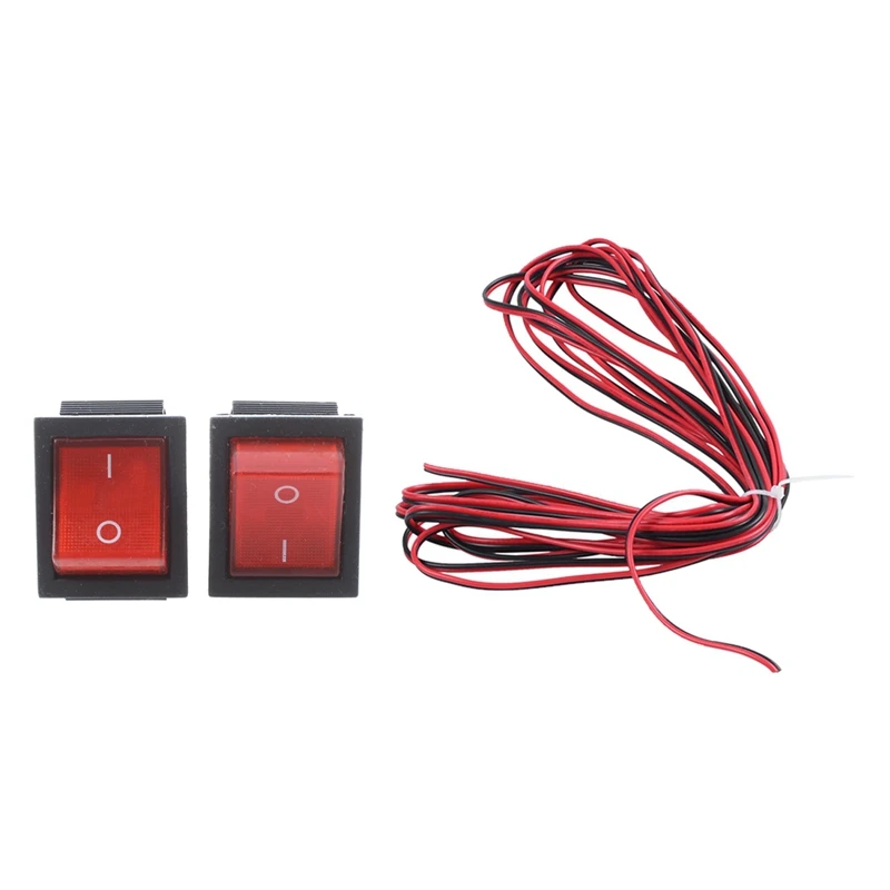 16A/250VAC 20A/125VAC Red Indicator Light Rocker Switch 2 Pcs With 5M 22AWG Dual Core Electric Cable Wire