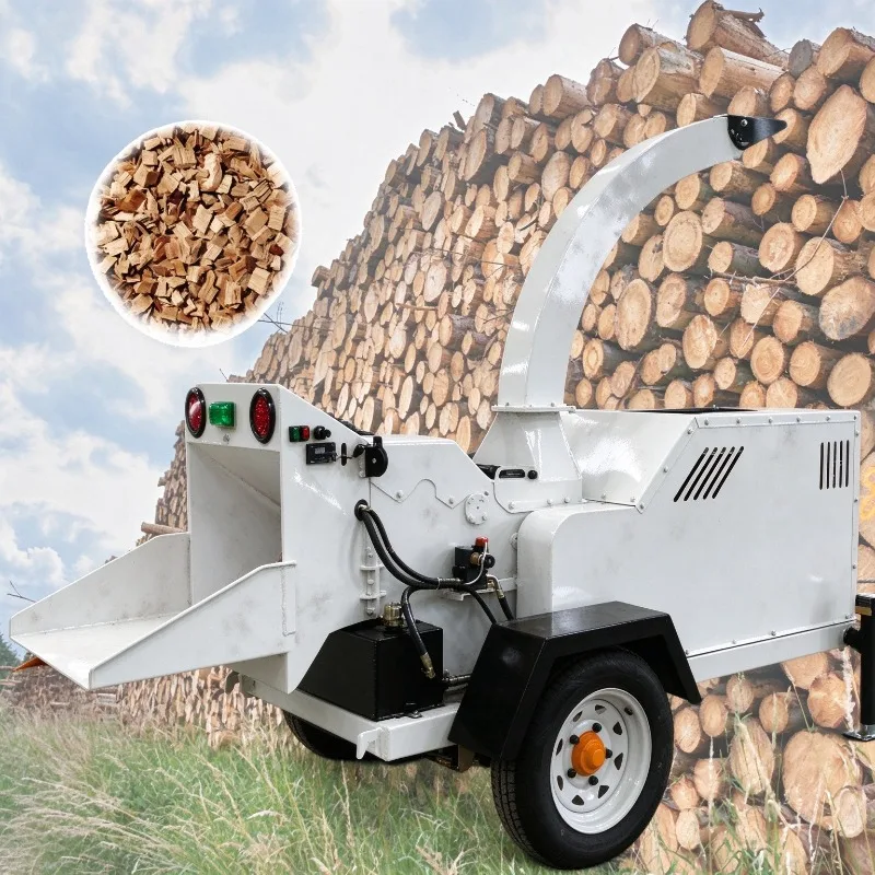 Hydraulic Feeding Industrial Wood Chipper Crusher Wood Logs Thick Branch Shredder Processing Mobile Heavy Duty Wood Chipper