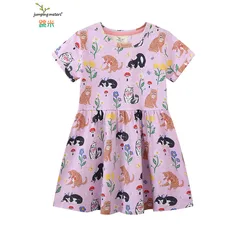 Jumping Meters 2-7T Cats Print Summer Girls Dresses Short Sleeve Party Children's Clothes Toddler Frocks Costume