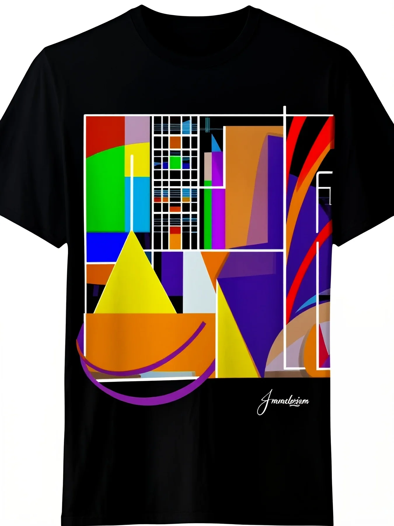 Men'S Retro Abstract Geometric Graphic T-Shirt with Multicolor Modern Art Print Color Block Design Round Neck Casual Party Wear All-Season Fit for Gamers Ravers Artists Breathable Everpure