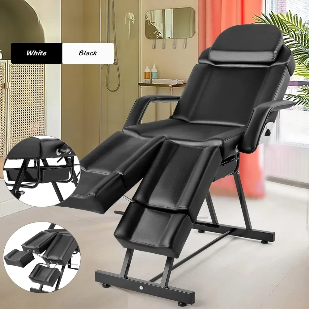 Hand Massage Table Facial Bed Massage Bed Lash Bed for Eyelash Extensions Salon Chair with Tray Split Footrests (Black)