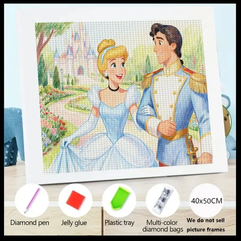 

5D DIY полный дрель комплект алмазной живописи, романтическая Золушка и принц, очаровательная сказочная сцена, большой 40x50 см сверкающий горный хрусталь
