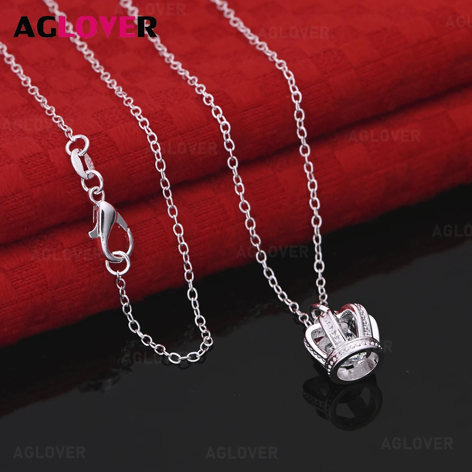 

AGLOVER 925 Sterling Silver Zircon Crown Pendant Necklace Women's Retro Personality Accessories Party Jewelry