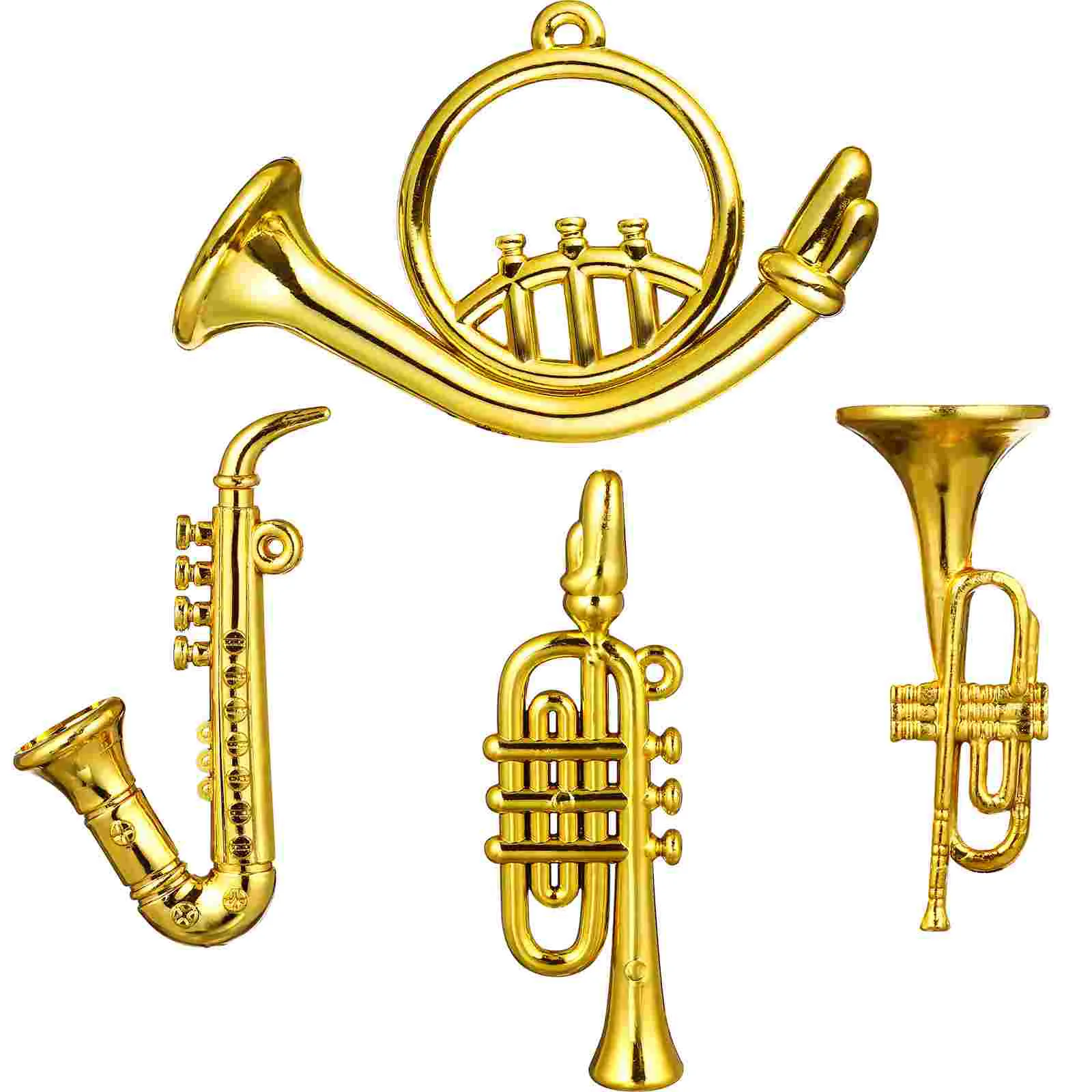 Mini instruments de musique modèle saxophone, accessoires de maison, jouets en plastique doré, 4 pièces