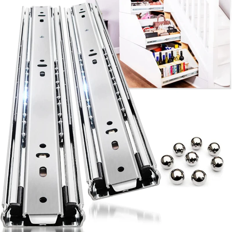 

51mm Heavy Duty Drawer Slides Full Extension Side Mount Anti-rust Metal Furniture Rails Track Guide Durable Wear Smooth Slider