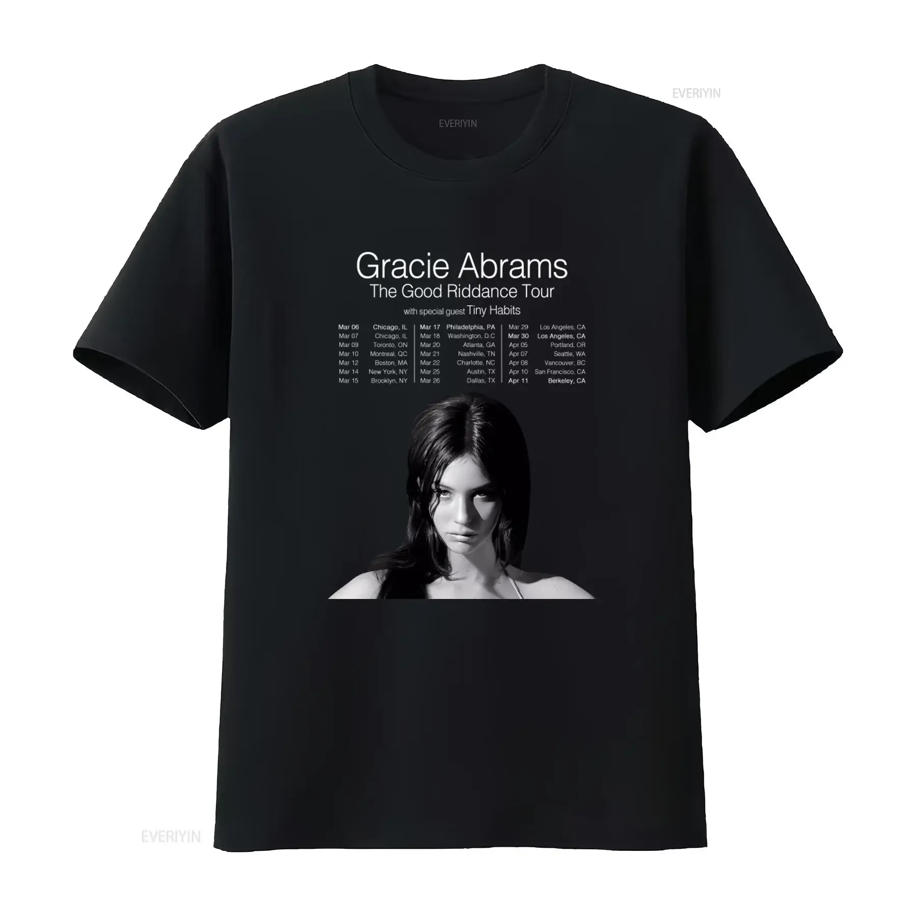 Gracie Abrams The Good Riddance Tour Merch T Shirt with Special Guest Tiny Habits Concert Schedule Print vintage Washed