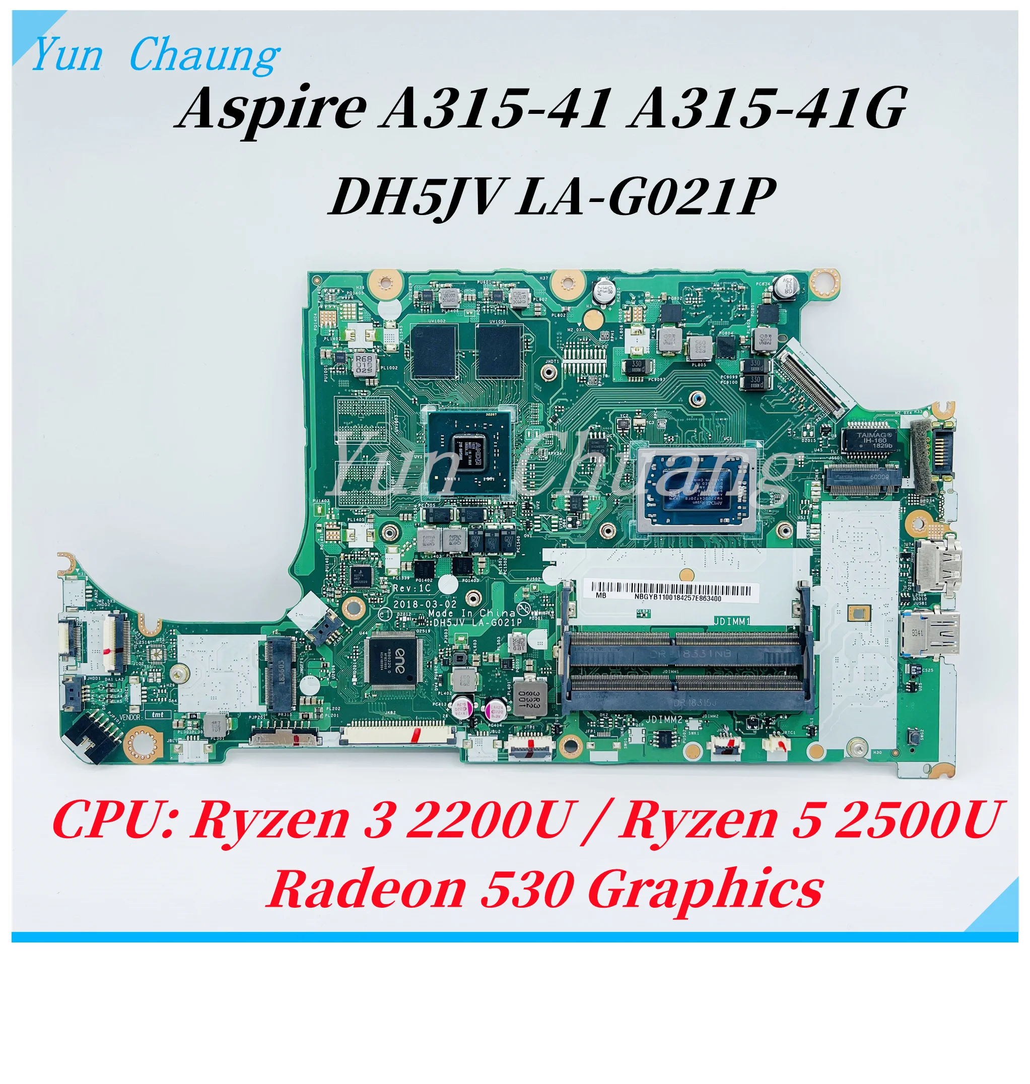 placa mae portatil para acer aspire dh5jv la g021p a31541 a315 41g nbgyb11001 cpu radeon 530 graficos uma 01