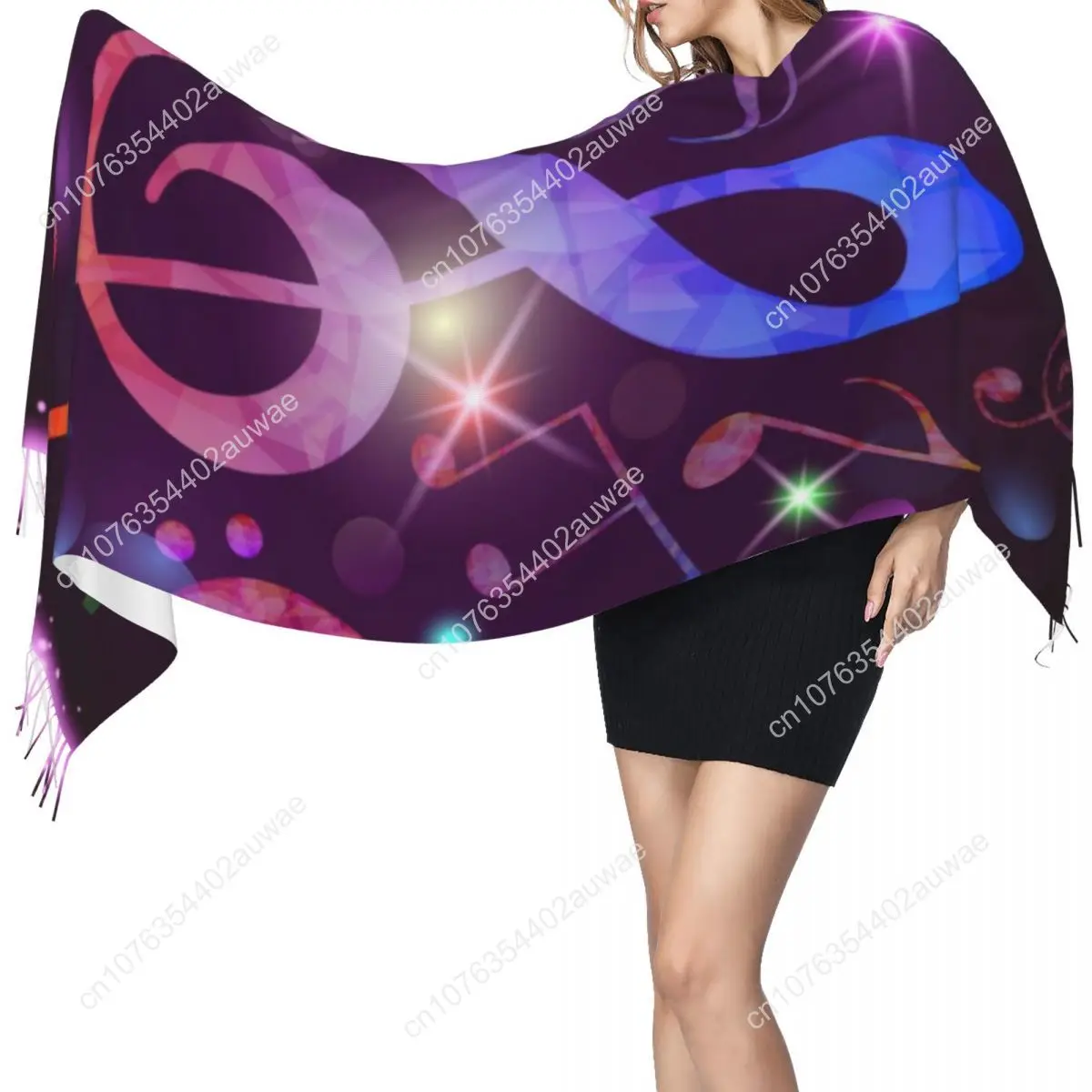 Winter Tassel Scarf Colorful Music Note Purple Print Women Cashmere Scarves Neck Head Warm Pashmina Lady Shawl Wrap Bandana