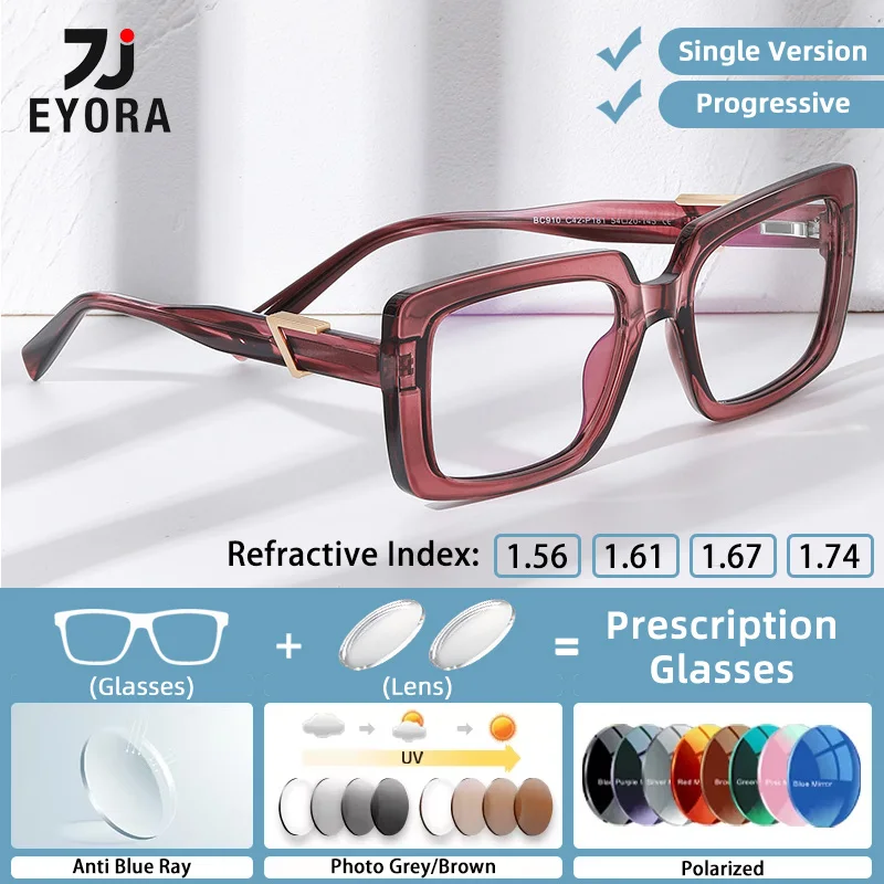 

EYORA Currents Square Frame Acetate Reading Glasses Anti Blue Light Myopia Glasses Photochromic Prescription Optical Eyewear