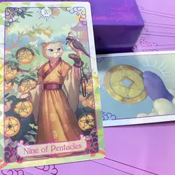 12x7 cm Purple Cat Tarot Deck 78 sztuk kart z przewodnikiem dla początkujących