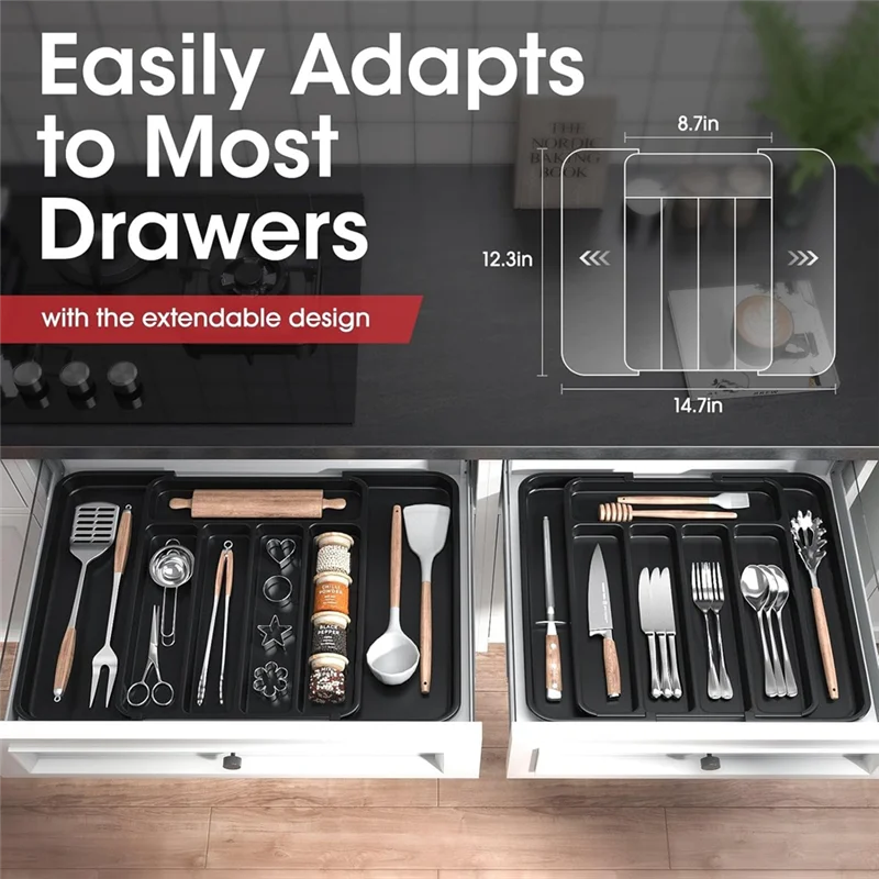 

A95I-Cutlery Drawer Organizer-Silverware Organizer, Expandable Kitchen Drawer Organizer, Utensil Storage For Forks,Knives