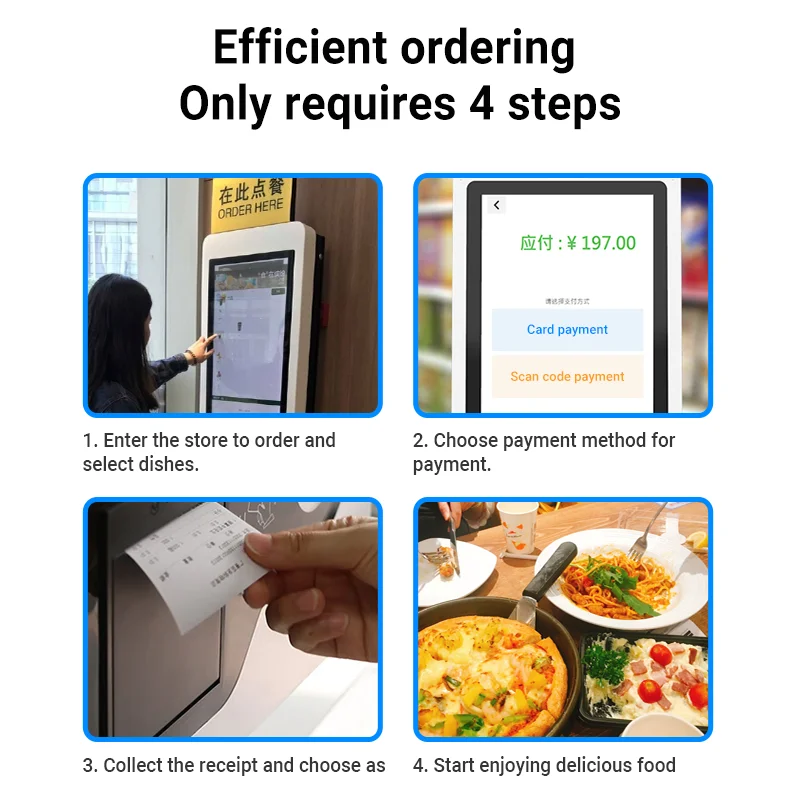 21.5 inch Self-order Kiosk Fast Food Order Machine Bill Payment Ordering self service kiosk With IC/ID card QR code