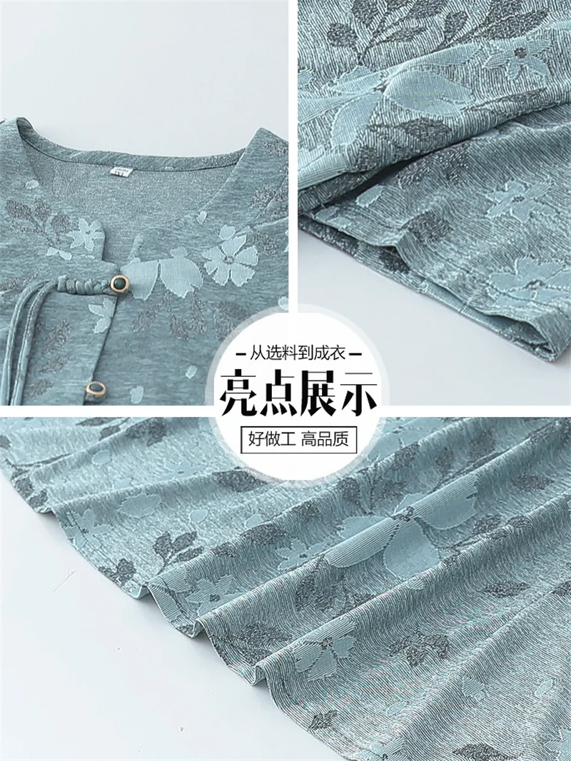 Elegant Women's Sets New Short Sleeve Trousers Suit Summer Middle Aged Mother Home Clothing Casual Two Piece Grandma Pajama image 5