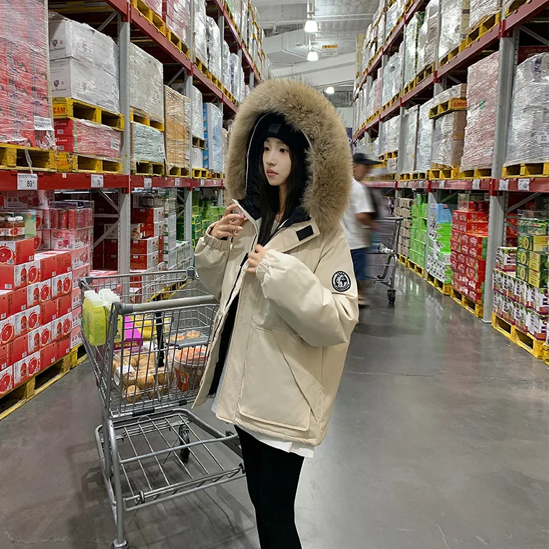 

Women's Angora Red Down Cotton Jacket 2024 Winter Workwear Style Parka Coat